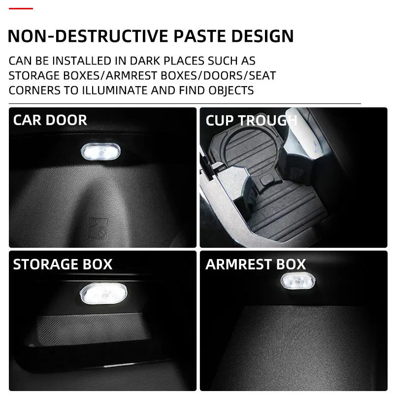 LED Touch Light Mini Wireless Car Interior Lighting Auto Roof Ceiling Reading Lamp for Trunk Storage Box USB Charging